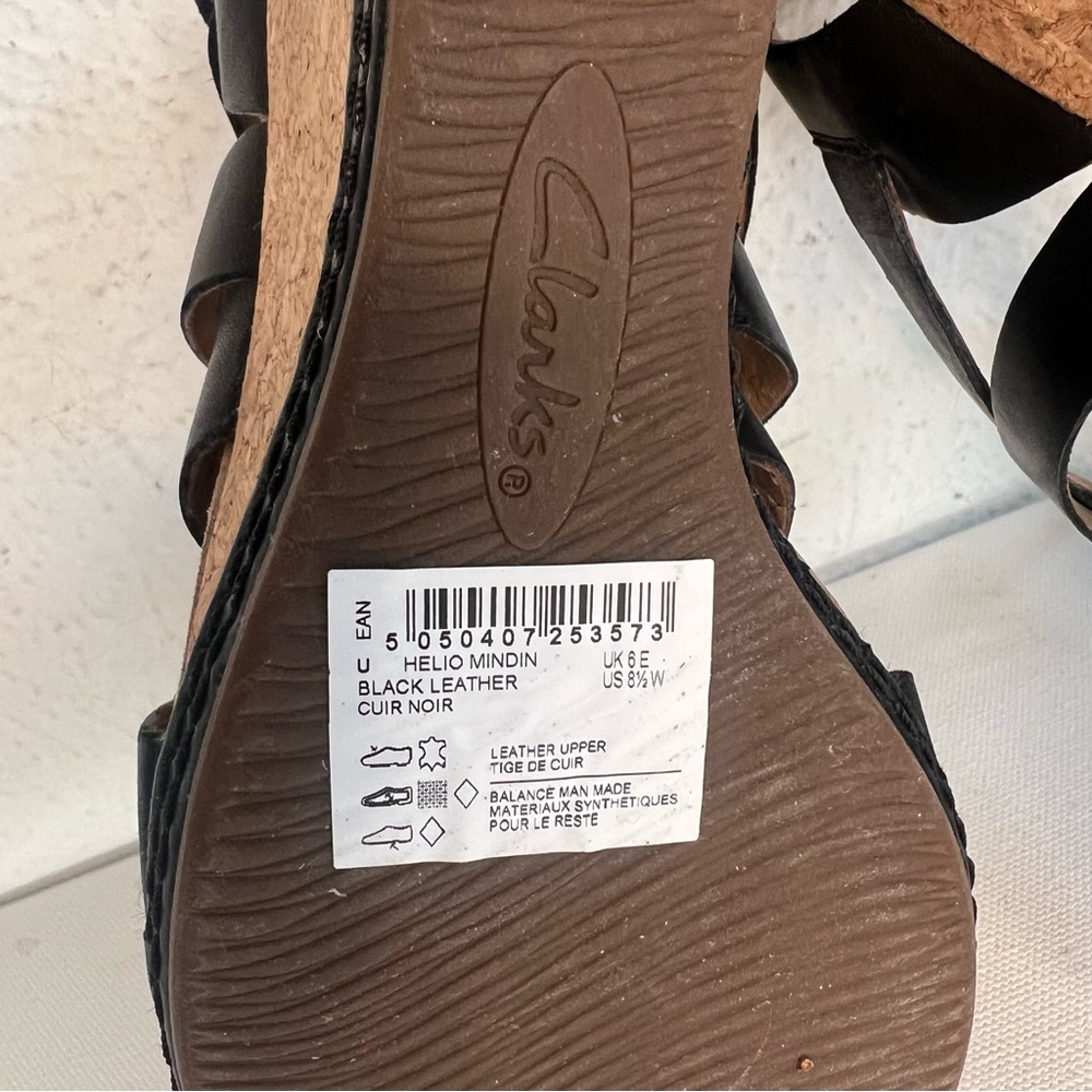 NWOB Clarks Helio black leather wedge comfort sandal - Picture 10 of 10